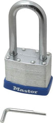 Master Lock - 2" Body Width, 2-1/4" Shackle Clearance, Laminated Steel Zinc Coating Combination Lock - 5/16" Shackle Diam, 15/16" Shackle Width - Exact Tooling