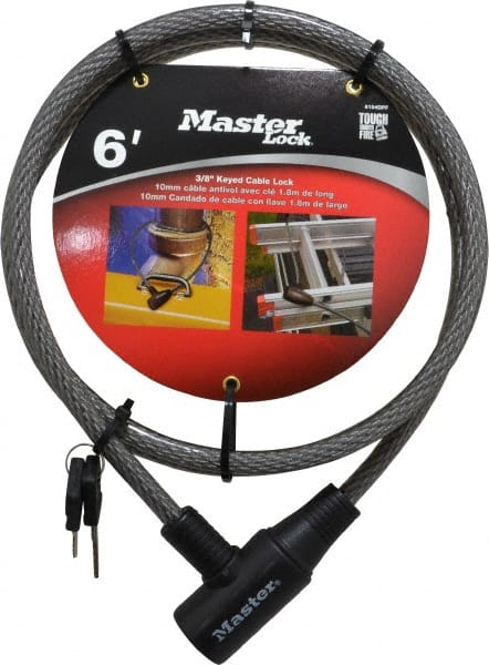 Master Lock - 6' Long Keyed Different Cable Lock - 3/8" Diam, Keyed Different - Exact Tooling