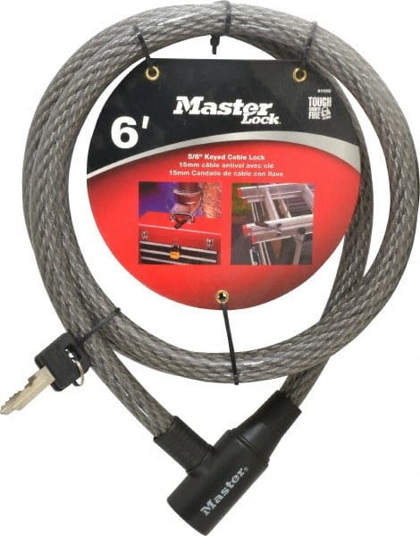Master Lock - 6' Long Heavy Duty Cable Lock - 5/8" Diam, Keyed Different - Exact Tooling