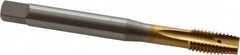 OSG - M10x1.50 Metric Coarse, 3 Flute, TiN Finish, Vanadium High Speed Steel Spiral Point Tap - Plug Chamfer, Right Hand Thread, 100mm OAL, 1-1/4" Thread Length, 0.381" Shank Diam, 6H Class of Fit - Exact Tooling