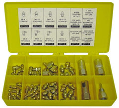 PRO-LUBE - 60 Piece, Metric, Box Plastic Steel Grease Fitting Set - Includes Metric Thread Types, Includes M10x1: (20) Straight, (4) 90°, M6x1: (12) Straight, (4) 90°, M8x1: (12) Straight, (4) 90° - Exact Tooling