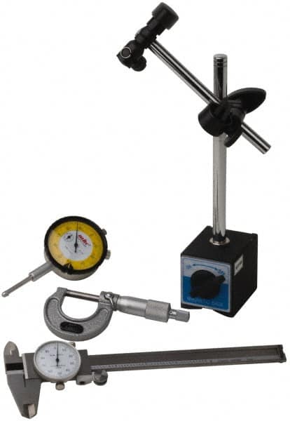 Import - 4 Piece, Machinist Caliper and Micrometer Tool Kit - Includes Base, Micrometer, Caliper and Indicator - Exact Tooling