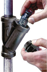 Flow Ezy Filters - 1-1/2 NPT Thread, 149 Micron, 6" Outside Diam, 7-1/2" Long, Stainless Steel Wire Cloth Media, Filter Assembly - Epoxy Coated Cast Iron - Exact Tooling