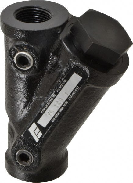 Flow Ezy Filters - 3/4 NPT Thread, 149 Micron, 3.6" Outside Diam, 4.8" Long, Stainless Steel Wire Cloth Media, Filter Assembly - Epoxy Coated Cast Iron - Exact Tooling