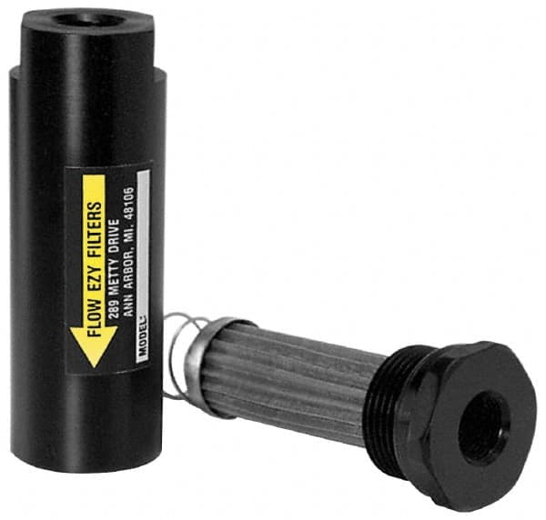 Flow Ezy Filters - 3/8 NPT Thread, 238 Micron, 1.6" Outside Diam, 4.9" Long, Stainless Steel Wire Cloth Media, Filter Assembly - Anodized Aluminum - Exact Tooling