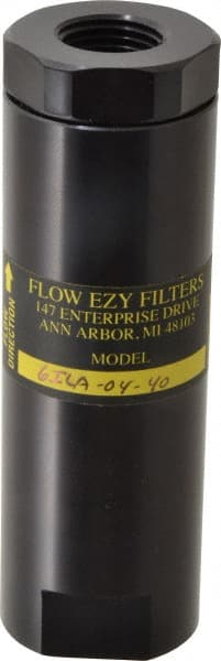 Flow Ezy Filters - 1/2 NPT Thread, 40 Micron, 1.6" Outside Diam, 4.9" Long, Stainless Steel Wire Cloth Media, Filter Assembly - Anodized Aluminum - Exact Tooling
