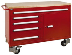Vidmar - 3,600 Lb Capacity, 5 Drawer Roller Cabinet - 60" Wide x 27-3/4" Deep x 43" High, Steel, Red Gloss - Exact Tooling