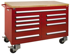 Vidmar - 4,800 Lb Capacity, 10 Drawer Roller Cabinet - 60" Wide x 27-3/4" Deep x 43" High, Steel, Red Gloss - Exact Tooling