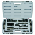 STANLEY® 1/4" & 3/8" Drive 69 Piece Fractional & Metric Black Chrome Laser Etched Socket Set - Exact Tooling