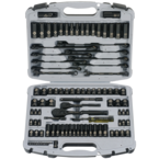 STANLEY® 1/4" & 3/8" Drive 99 Piece Fractional & Metric Black Chrome Laser Etched Socket Set - Exact Tooling