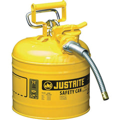 Justrite - Safety Dispensing Cans; Capacity: 2 Gal. ; Material: Steel ; Color: Yellow ; Height (Decimal Inch): 13.250000 ; Diameter/Length (mm): 9.50 ; Approval Listing/Regulations: FM Approved; UL; ULC; TUV - Exact Tooling
