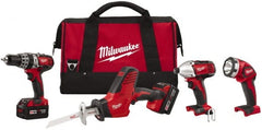 Milwaukee Tool - 18 Volt Cordless Tool Combination Kit - Includes 1/2" Hammer Drill, 1/4" Hex Impact Driver & One-Handed Hackzall Reciprocating Saw, Lithium-Ion Battery Included - Exact Tooling