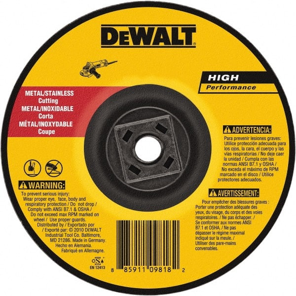 DeWALT - 60 Grit, 4-1/2" Wheel Diam, Type 27 Depressed Center Wheel - Aluminum Oxide, Resinoid Bond, 13,300 Max RPM - Exact Tooling