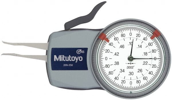 Mitutoyo - 0.1 to 1/2" Inside Dial Caliper Gage - 0.0002" Graduation, 0.0008" Accuracy, 0.47" Leg Length, 0.027" Deep x 0.023" Wide Groove, Chisel Contact Points - Exact Tooling