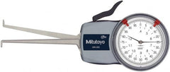 Mitutoyo - 0.4 to 1.2" Inside Dial Caliper Gage - 0.0005" Graduation, 0.0015" Accuracy, 3.3" Leg Length, 0.19" Deep x 0.06" Wide Groove, Ball Contact Points - Exact Tooling