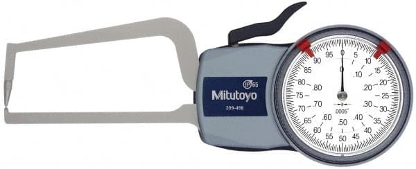 Mitutoyo - 0.8 Inch Max Measurement, 0.0005 Inch Graduation, Outside Dial Caliper Gage - 3.2 Inch Leg Length, 0.0015 Inch Accuracy - Exact Tooling