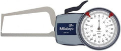 Mitutoyo - 0.8 Inch Max Measurement, 0.0005 Inch Graduation, Outside Dial Caliper Gage - 3.2 Inch Leg Length, 0.0015 Inch Accuracy - Exact Tooling