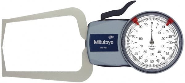 Mitutoyo - 0.8 Inch Max Measurement, 0.0005 Inch Graduation, Outside Dial Caliper Gage - 3.2 Inch Leg Length, 0.0015 Inch Accuracy - Exact Tooling