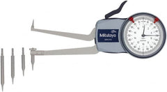 Mitutoyo - 50 to 100mm Inside Dial Caliper Gage - 0.01mm Graduation, 0.03mm Accuracy, 85mm Leg Length, 8.3mm Deep x 1.2mm Wide Groove, Ball Contact Points - Exact Tooling