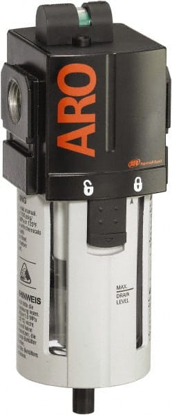 ARO/Ingersoll-Rand - 3/8" Port Coalescing Filter - Polycarbonate Bowl, Automatic Drain, 150 Max psi, 0.3 Micron Rating, 2.756" Long x 2.874" Wide x 8.583" High - Exact Tooling