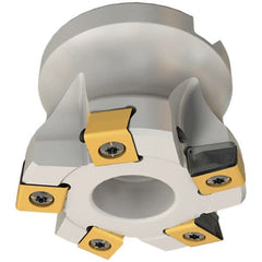 Iscar - 5 Inserts, 50mm Cut Diam, 22mm Arbor Diam, Indexable Square-Shoulder Face Mill - 0/90° Lead Angle, 40mm High, HTP LNHT 1006 Insert Compatibility, Through Coolant, Series TangPlunge - Exact Tooling