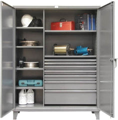 Strong Hold - 6 Shelf 7 Bin Locking Storage Cabinet - Steel, 60" Wide x 24" Deep x 78" High, Dark Gray - Exact Tooling