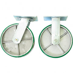 Wesco Industrial Products - 8" Diam x 2" Wide x 9-1/2" OAH Top Plate Mount Dual Swivel & Rigid Caster - Mold on Polyurethane, 4,000 Lb Capacity, Sealed Ball Bearing, 5 x 5-1/2" Plate - Exact Tooling