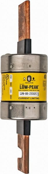 Cooper Bussmann - 250 VAC/VDC, 250 Amp, Time Delay General Purpose Fuse - Bolt-on Mount, 8-5/8" OAL, 100 at DC, 300 at AC (RMS) kA Rating, 2-3/8" Diam - Exact Tooling