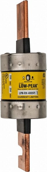 Cooper Bussmann - 250 VAC/VDC, 400 Amp, Time Delay General Purpose Fuse - Bolt-on Mount, 8-5/8" OAL, 100 at DC, 300 at AC (RMS) kA Rating, 2-3/8" Diam - Exact Tooling