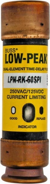 Cooper Bussmann - 125 VDC, 250 VAC, 60 Amp, Time Delay General Purpose Fuse - Fuse Holder Mount, 76.2mm OAL, 100 at DC, 300 at AC (RMS) kA Rating, 13/16" Diam - Exact Tooling