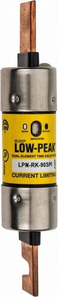 Cooper Bussmann - 250 VAC/VDC, 90 Amp, Time Delay General Purpose Fuse - Bolt-on Mount, 5-29/32" OAL, 100 at DC, 300 at AC (RMS) kA Rating, 1-7/64" Diam - Exact Tooling