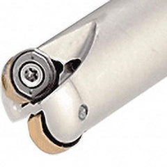 Iscar - 20mm Cut Diam, 7.5mm Max Depth of Cut, 20mm Shank Diam, 160mm OAL, Indexable Copy End Mill - 2 Inserts, H400 RNHU 1004 Insert, Cylindrical Shank, Through Coolant - Exact Tooling