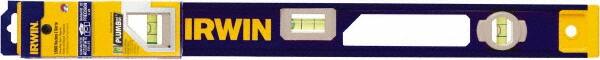 Irwin - Magnetic 24" Long 3 Vial I-Beam Level - Aluminum, Blue/Yellow, 1 Level & 2 Plumb Vials - Exact Tooling