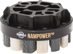 Brush Research Mfg. - 4" 180 Grit Ceramic/Silicon Carbide Tapered Disc Brush - Medium Fine Grade, CNC Adapter Connector, 0.71" Trim Length, 7/8" Arbor Hole - Exact Tooling