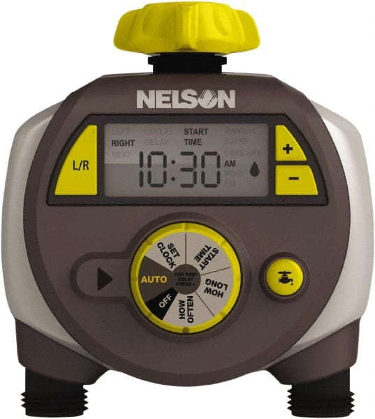 Nelson - Electronic Lawn Sprinkler Timer - 2 Watering Modes, 2 Outlets, 3/4-18 National Hose Thread - Exact Tooling