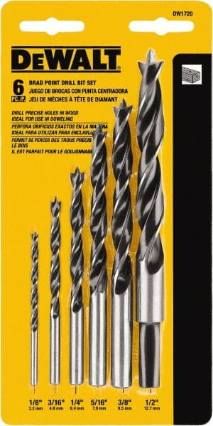 DeWALT - 1/8 to 1/2", 118° Point, Bright Finish, High Speed Steel Brad Point - Exact Tooling