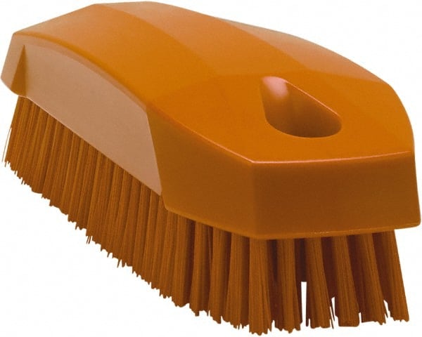 Vikan - 0.7" Bristle Length, Polyester Scrub Brush - 1-1/2" Wide Head, 4-1/2" OAL, Orange, Polypropylene Block - Exact Tooling