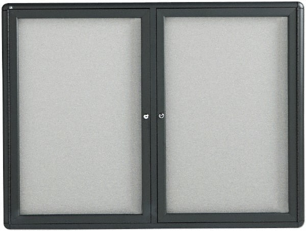 Quartet - 48" Wide x 36" High Enclosed Cork Bulletin Board - Fabric Covered, Gray - Exact Tooling