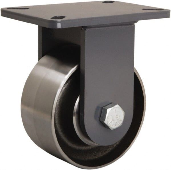 Hamilton - 6" Diam x 3" Wide x 8" OAH Top Plate Mount Rigid Caster - Forged Steel, 6,000 Lb Capacity, Sealed Precision Ball Bearing, 5-1/4 x 7-1/4" Plate - Exact Tooling