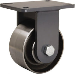 Hamilton - 6" Diam x 3" Wide x 8" OAH Top Plate Mount Rigid Caster - Forged Steel, 6,000 Lb Capacity, Sealed Precision Ball Bearing, 5-1/4 x 7-1/4" Plate - Exact Tooling