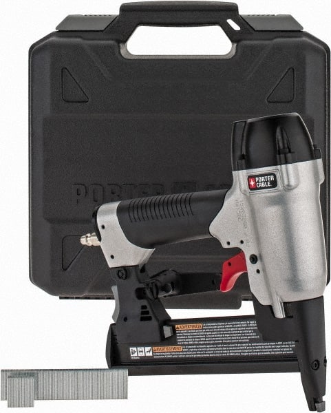 Porter-Cable - 1-1/2" Crown, 18 Gauge, 100 Staple Capacity Power Stapler - 1/4" Inlet, 70 to 120 psi Air Pressure, Includes 1/4 Fitting, Sample Staples & Carrying Case - Exact Tooling