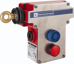 Telemecanique Sensors - 10 Amp, 2NO/2NC Configuration, Rope Operated Limit Switch - Pushbutton Reset, Rope Pull, Pilot Light Indicator, 300 VAC - Exact Tooling