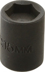 Proto - 3/8" Drive 15mm Standard Magnetic Impact Socket - 6 Points, 1-3/16" OAL - Exact Tooling