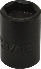 Proto - 3/8" Drive, 9/16" Socket, Power Socket - 6 Points, 1-3/16" OAL - Exact Tooling