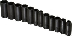 Proto - 12 Piece 3/8" Drive Black Finish Deep Well Impact Socket Set - 6 Points, 8mm to 19mm Range, Metric Measurement Standard - Exact Tooling