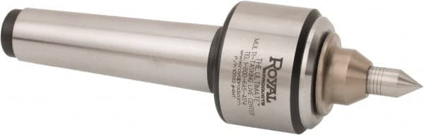 Royal Products - Straight Shank, 2-1/4" Head Diam Live Center - 5,000 Max RPM, 1.69" Long Case, 1/2" Point Diam, 0.94" Point Len, 350 Lb Max Workpiece, Spring Loaded Point - Exact Tooling