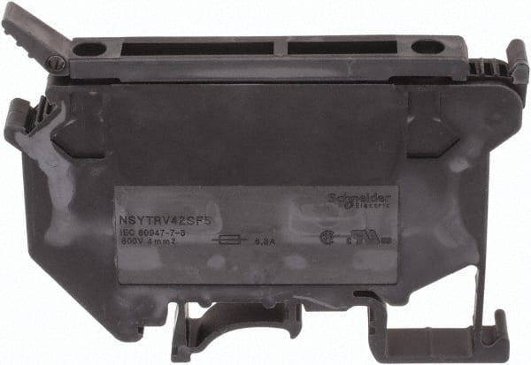 Schneider Electric - 1 Pole, 500 Volt, 6.3 Amp, -40 to 266°F, DIN Rail Mount, Polyamide Fused Terminal Block - 3 Contacts, 26 to 10 AWG Compatibility, 56-1/2mm High - Exact Tooling