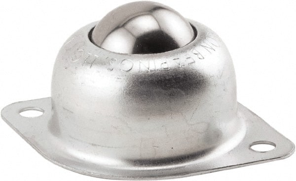 Hudson Bearing - 1 Inch Diameter, Oval, Stainless Steel Ball Transfer - 1.1875 Inch Mount Height, 75 Lb. Capacity - Exact Tooling