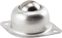 Hudson Bearing - 1 Inch Diameter, Oval, Stainless Steel Ball Transfer - 1.1875 Inch Mount Height, 75 Lb. Capacity - Exact Tooling