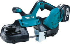 Makita - 18 Volt, 18-1/2" Blade, 630 SFPM Cordless Portable Bandsaw - 2-1/2" (Round) & 2-1/2 x 2-1/2" (Rectangle) Cutting Capacity, Lithium-Ion Battery Included - Exact Tooling